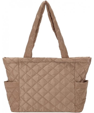 Quilted Tote Bags for Women Lightweight Puffer Padding Shoulder Bag Large Nylon Tote Handbag Zipper Closure A02-khaki $12.18 ...