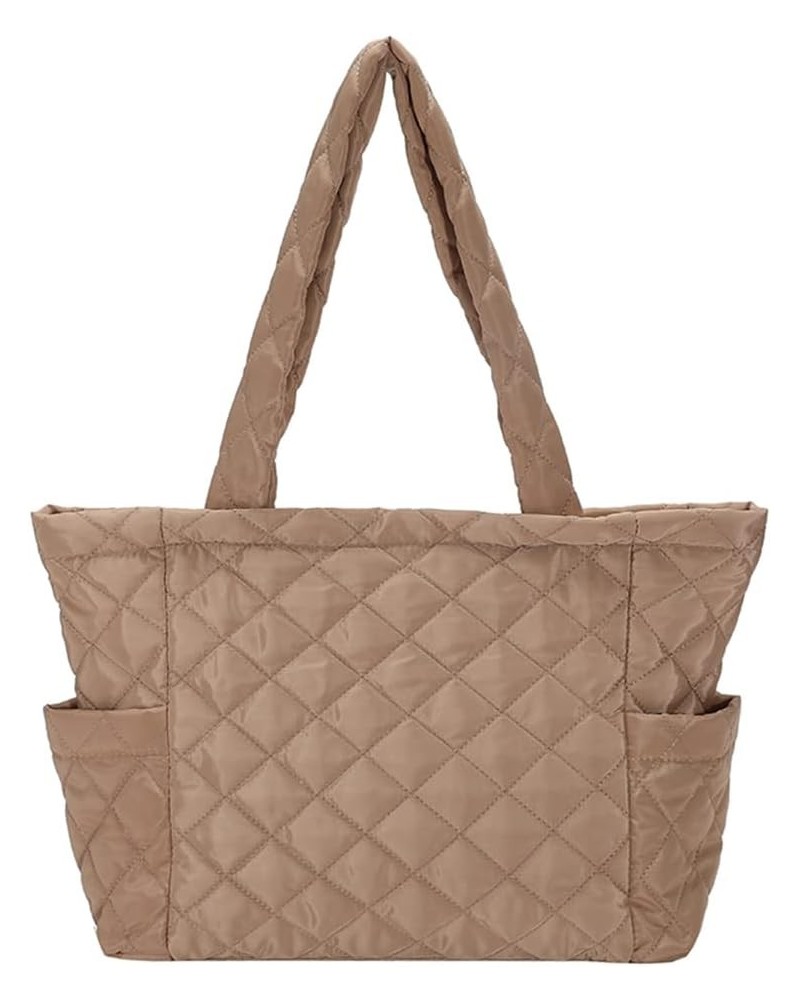 Quilted Tote Bags for Women Lightweight Puffer Padding Shoulder Bag Large Nylon Tote Handbag Zipper Closure A02-khaki $12.18 ...