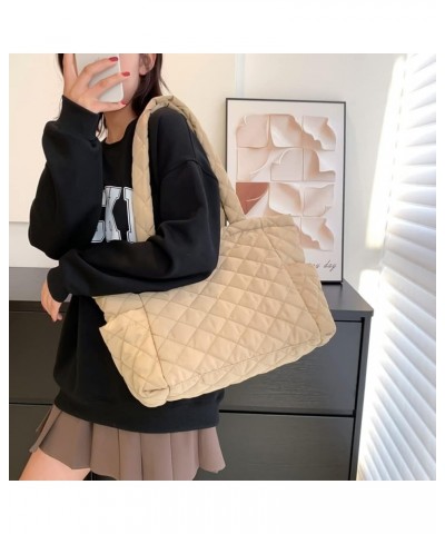 Quilted Tote Bags for Women Lightweight Puffer Padding Shoulder Bag Large Nylon Tote Handbag Zipper Closure A02-khaki $12.18 ...