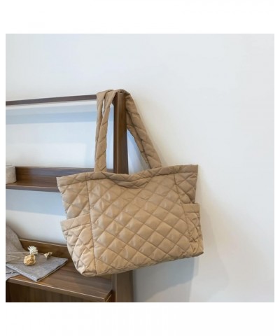 Quilted Tote Bags for Women Lightweight Puffer Padding Shoulder Bag Large Nylon Tote Handbag Zipper Closure A02-khaki $12.18 ...