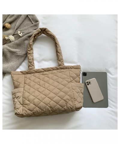 Quilted Tote Bags for Women Lightweight Puffer Padding Shoulder Bag Large Nylon Tote Handbag Zipper Closure A02-khaki $12.18 ...