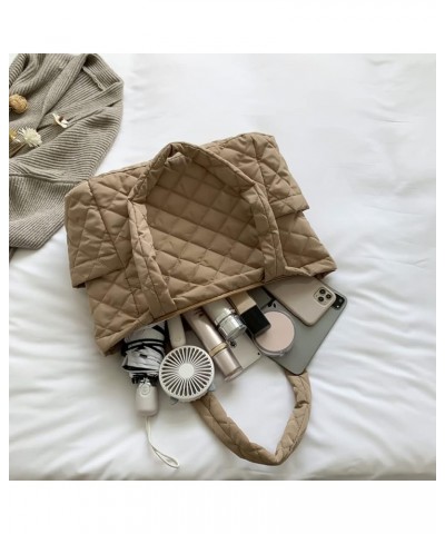 Quilted Tote Bags for Women Lightweight Puffer Padding Shoulder Bag Large Nylon Tote Handbag Zipper Closure A02-khaki $12.18 ...