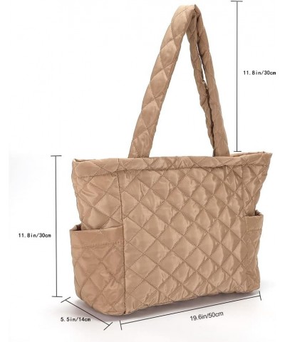 Quilted Tote Bags for Women Lightweight Puffer Padding Shoulder Bag Large Nylon Tote Handbag Zipper Closure A02-khaki $12.18 ...