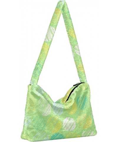 Plush Underarm Bag, (Yellow Green Dots) Fluffy Shoulder Bag Women Ladies Tote Bag, Cute Furry Purse, Small Handbag Bag for Au...