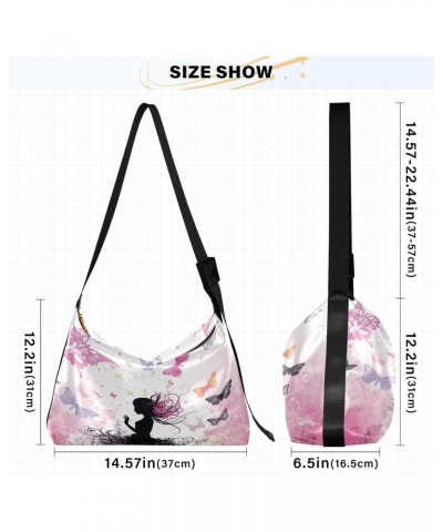 Fairy and Butterflies Pink Crossbody Bag Hobo Handbag Purse Fashion PU Leather Shoulder Bags for Women $19.03 Hobo Bags