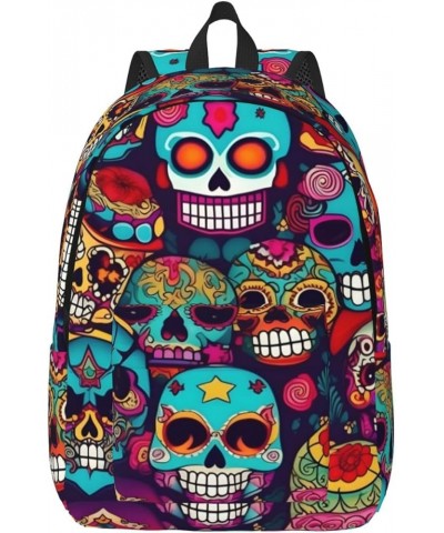 Sugar Skulls Print Casual Double Shoulder Daypack,Anti-Theft Travel Canvas Backpack For Men And Women Black Medium $20.68 Bac...