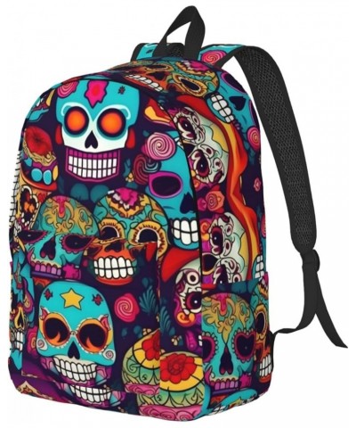 Sugar Skulls Print Casual Double Shoulder Daypack,Anti-Theft Travel Canvas Backpack For Men And Women Black Medium $20.68 Bac...