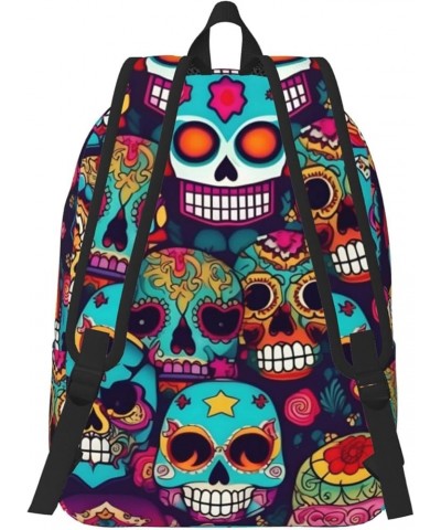 Sugar Skulls Print Casual Double Shoulder Daypack,Anti-Theft Travel Canvas Backpack For Men And Women Black Medium $20.68 Bac...