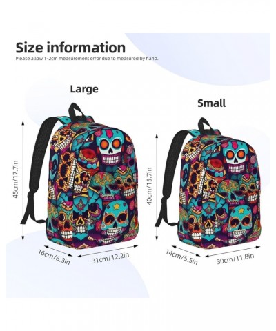 Sugar Skulls Print Casual Double Shoulder Daypack,Anti-Theft Travel Canvas Backpack For Men And Women Black Medium $20.68 Bac...