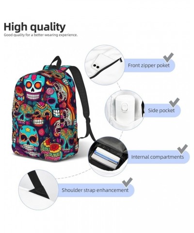 Sugar Skulls Print Casual Double Shoulder Daypack,Anti-Theft Travel Canvas Backpack For Men And Women Black Medium $20.68 Bac...