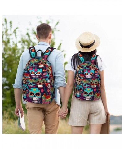 Sugar Skulls Print Casual Double Shoulder Daypack,Anti-Theft Travel Canvas Backpack For Men And Women Black Medium $20.68 Bac...