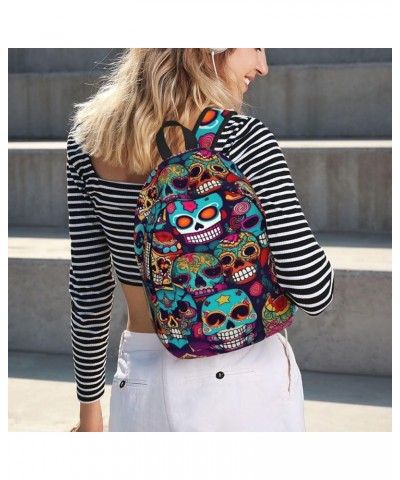 Sugar Skulls Print Casual Double Shoulder Daypack,Anti-Theft Travel Canvas Backpack For Men And Women Black Medium $20.68 Bac...