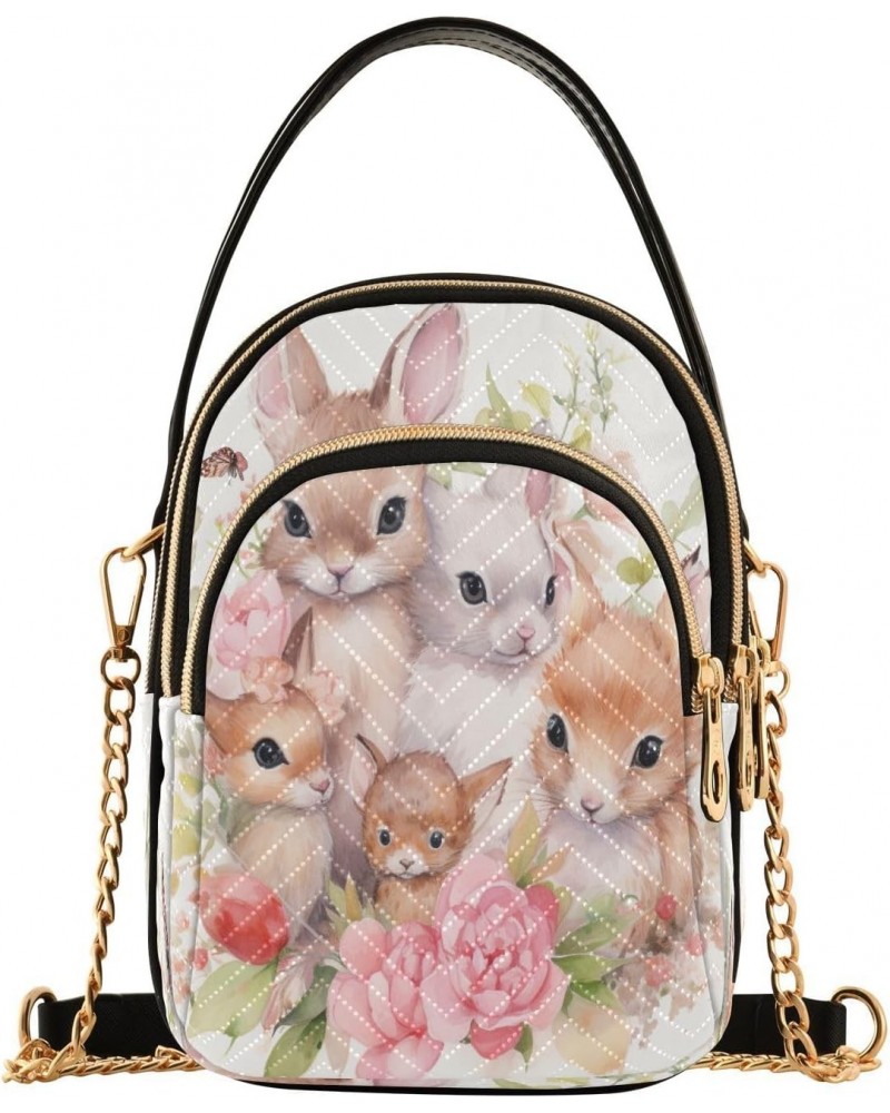 Chain Crossbody Bags for Women Rabbit Watercolor Bunny Family Quilted Shoulder Crossbody Handbags Travel Cross Body Cell Phon...