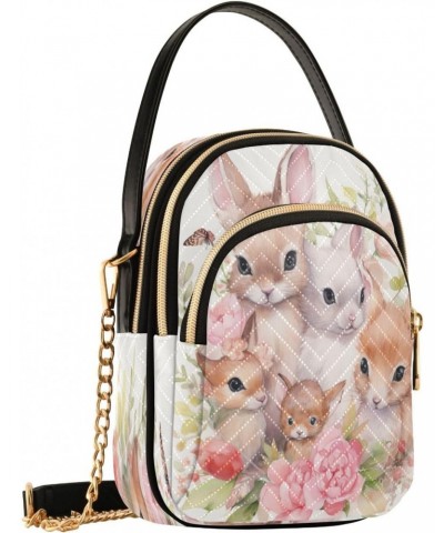 Chain Crossbody Bags for Women Rabbit Watercolor Bunny Family Quilted Shoulder Crossbody Handbags Travel Cross Body Cell Phon...