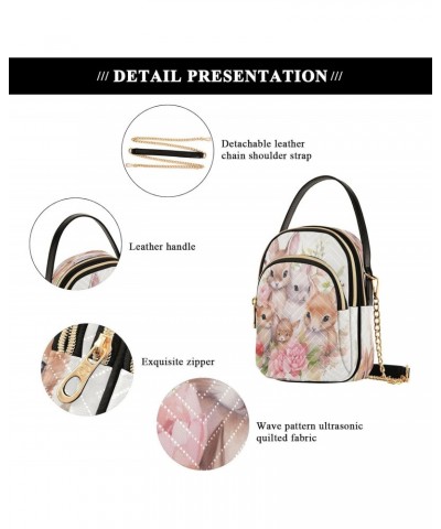 Chain Crossbody Bags for Women Rabbit Watercolor Bunny Family Quilted Shoulder Crossbody Handbags Travel Cross Body Cell Phon...