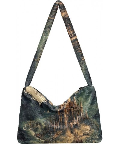 Floral Roses Watercolor Women Shoulder Bag, Book Tote Bag, Autumn Handbags Masterful Castle Map-3 $13.24 Totes