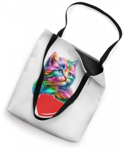 Rainbow Cat Shirt Hugging Heart Kitty Love For Cat Lovers Tote Bag $10.92 Totes