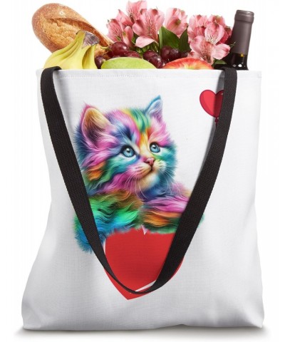 Rainbow Cat Shirt Hugging Heart Kitty Love For Cat Lovers Tote Bag $10.92 Totes