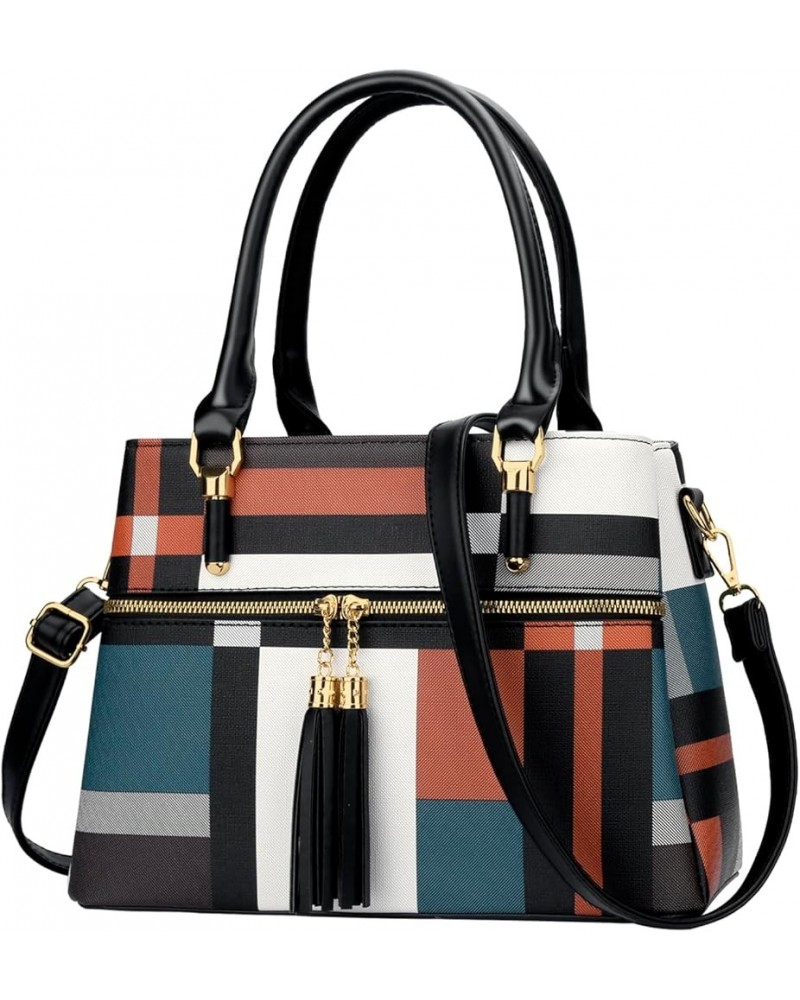 Women Satchel Bags Handle Shoulder Handbags and Purses Pockets Zipper Leather Crossbody Bags Z-stripe Pattern $22.22 Satchels