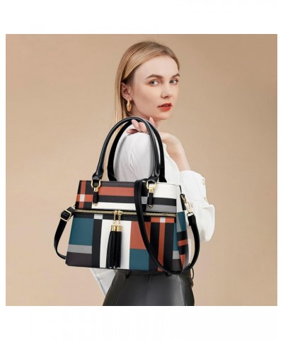 Women Satchel Bags Handle Shoulder Handbags and Purses Pockets Zipper Leather Crossbody Bags Z-stripe Pattern $22.22 Satchels