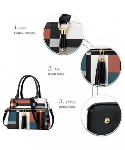 Women Satchel Bags Handle Shoulder Handbags and Purses Pockets Zipper Leather Crossbody Bags Z-stripe Pattern $22.22 Satchels