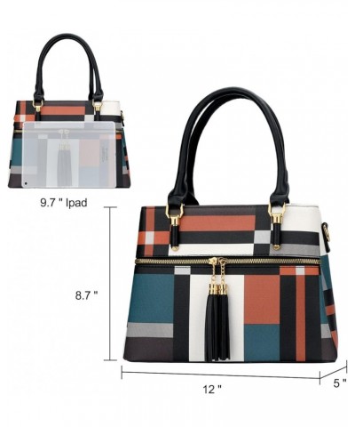 Women Satchel Bags Handle Shoulder Handbags and Purses Pockets Zipper Leather Crossbody Bags Z-stripe Pattern $22.22 Satchels