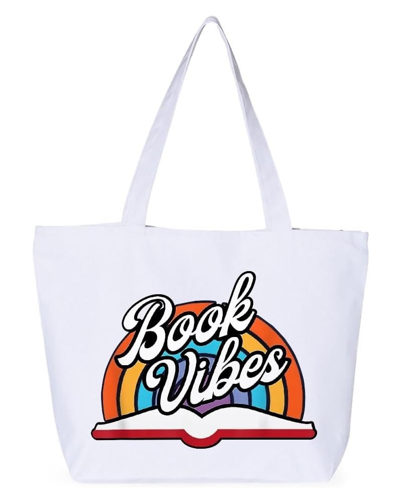 Book Vibes Zippered Tote Bag - Book Inspired Stuff - Book Aesthetic Bag White $15.18 Totes