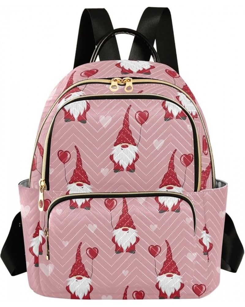 Cute Gnomes Hearts Mini Backpack Purse for Women, Pink Valentines Day Travel Backpack Fashion Backpack Lightweight Shoulder B...