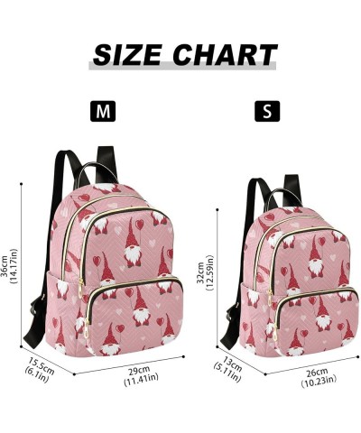 Cute Gnomes Hearts Mini Backpack Purse for Women, Pink Valentines Day Travel Backpack Fashion Backpack Lightweight Shoulder B...