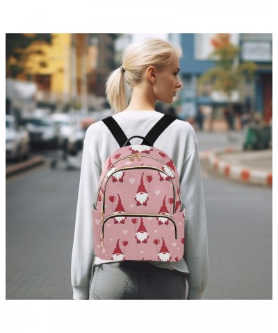 Cute Gnomes Hearts Mini Backpack Purse for Women, Pink Valentines Day Travel Backpack Fashion Backpack Lightweight Shoulder B...