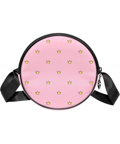 Cute Crown Pink Crossbody Bag for Women Teen Girls Round Canvas Shoulder Bag Purse Tote Handbag Bag $11.96 Totes