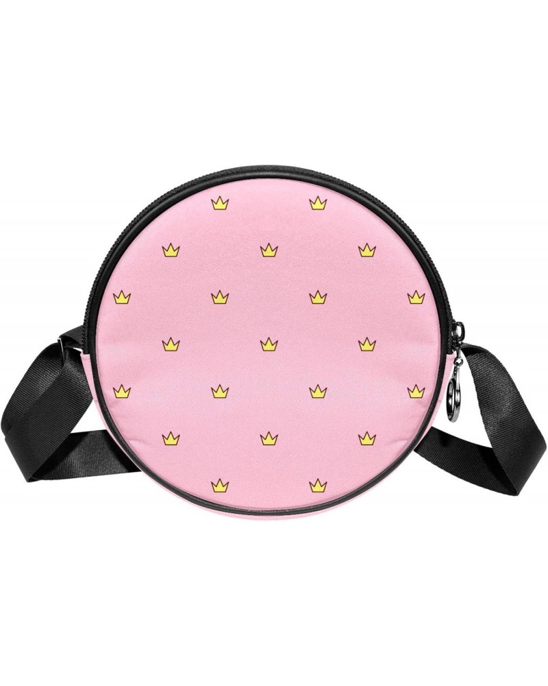 Cute Crown Pink Crossbody Bag for Women Teen Girls Round Canvas Shoulder Bag Purse Tote Handbag Bag $11.96 Totes