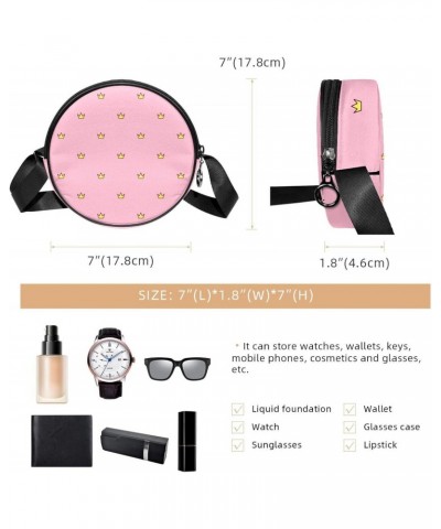 Cute Crown Pink Crossbody Bag for Women Teen Girls Round Canvas Shoulder Bag Purse Tote Handbag Bag $11.96 Totes