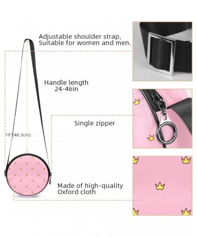 Cute Crown Pink Crossbody Bag for Women Teen Girls Round Canvas Shoulder Bag Purse Tote Handbag Bag $11.96 Totes