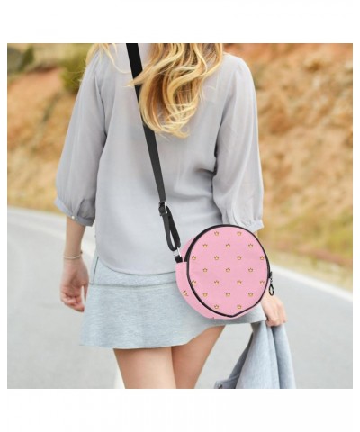 Cute Crown Pink Crossbody Bag for Women Teen Girls Round Canvas Shoulder Bag Purse Tote Handbag Bag $11.96 Totes