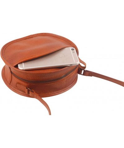 Round Crossbody Bag for Women Circle Crossbody Shoulder Bag Leather Handbag Brown $32.99 Crossbody Bags