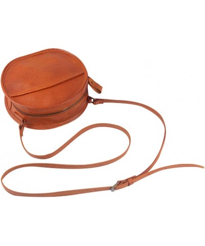 Round Crossbody Bag for Women Circle Crossbody Shoulder Bag Leather Handbag Brown $32.99 Crossbody Bags