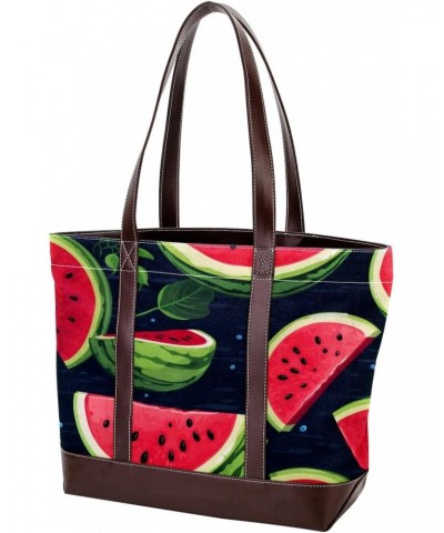 Watermelon Canvas Leather Mix Handbag - 13.3x4.7x12.2 in - Stylish and Durable Women's Satchel Bag $18.06 Satchels