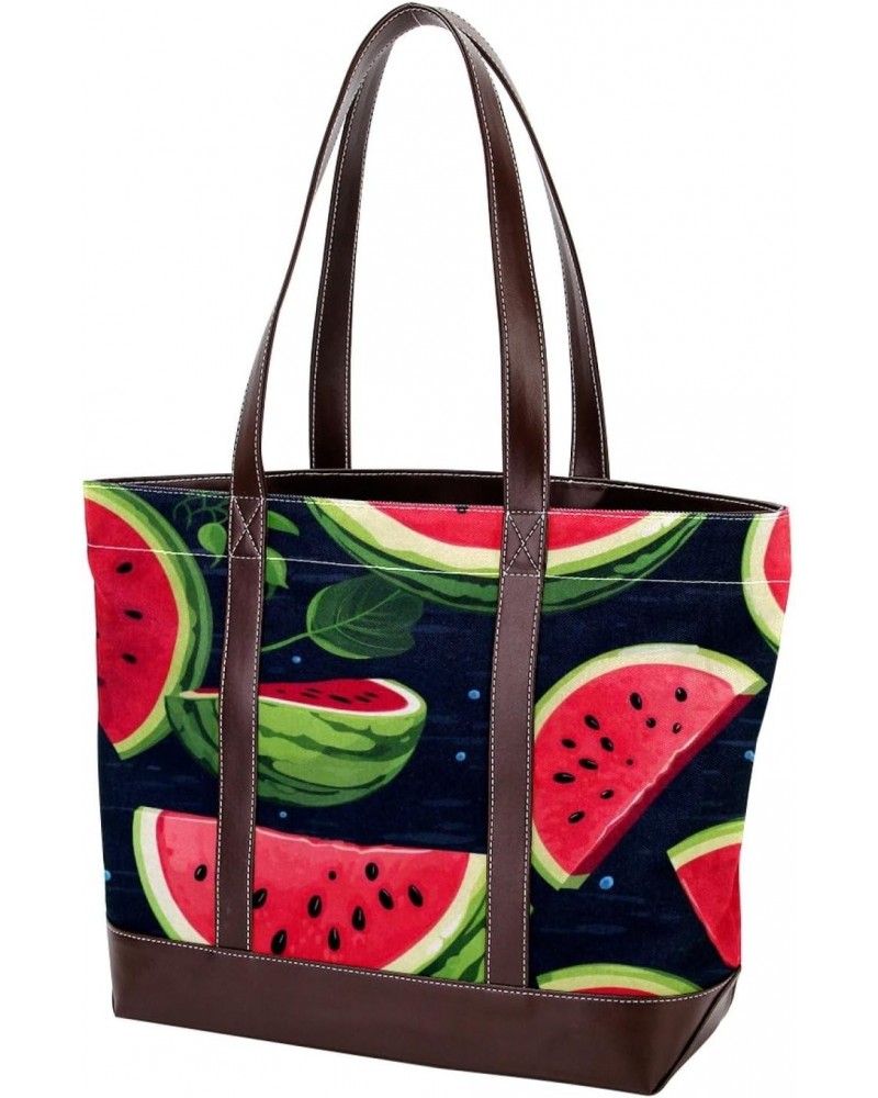 Watermelon Canvas Leather Mix Handbag - 13.3x4.7x12.2 in - Stylish and Durable Women's Satchel Bag $18.06 Satchels