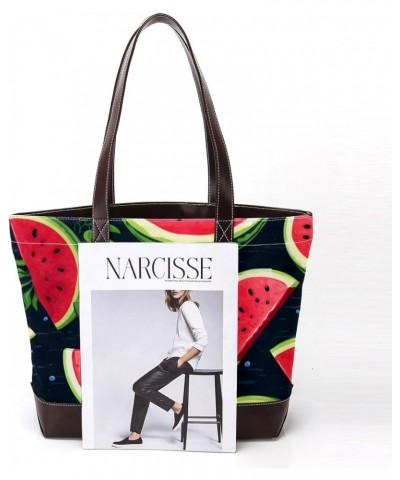 Watermelon Canvas Leather Mix Handbag - 13.3x4.7x12.2 in - Stylish and Durable Women's Satchel Bag $18.06 Satchels