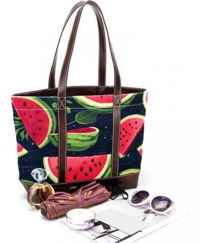 Watermelon Canvas Leather Mix Handbag - 13.3x4.7x12.2 in - Stylish and Durable Women's Satchel Bag $18.06 Satchels