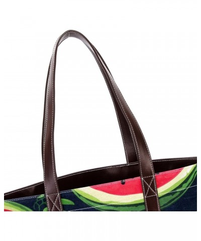 Watermelon Canvas Leather Mix Handbag - 13.3x4.7x12.2 in - Stylish and Durable Women's Satchel Bag $18.06 Satchels