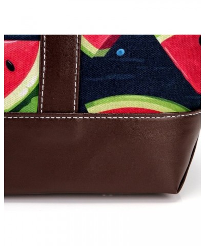 Watermelon Canvas Leather Mix Handbag - 13.3x4.7x12.2 in - Stylish and Durable Women's Satchel Bag $18.06 Satchels