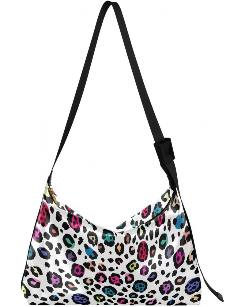 Large Crossbody Bag Colorful Leopard Print PU Leather Shoulder Bag for Women Girls $18.47 Crossbody Bags