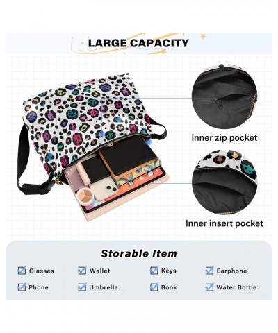 Large Crossbody Bag Colorful Leopard Print PU Leather Shoulder Bag for Women Girls $18.47 Crossbody Bags