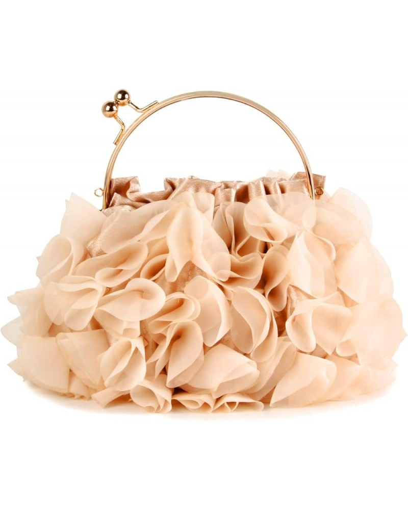 Women Floral Clutch Purses Satin Flower Evening Bag Party Prom Handbags Apricot $16.74 Evening Bags