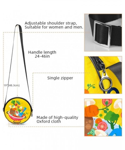 Funny Cartoon Vegrtables Cooking Pot Gas Stove Crossbody Bag for Women Teen Girls Round Canvas Shoulder Bag Purse Tote Handba...