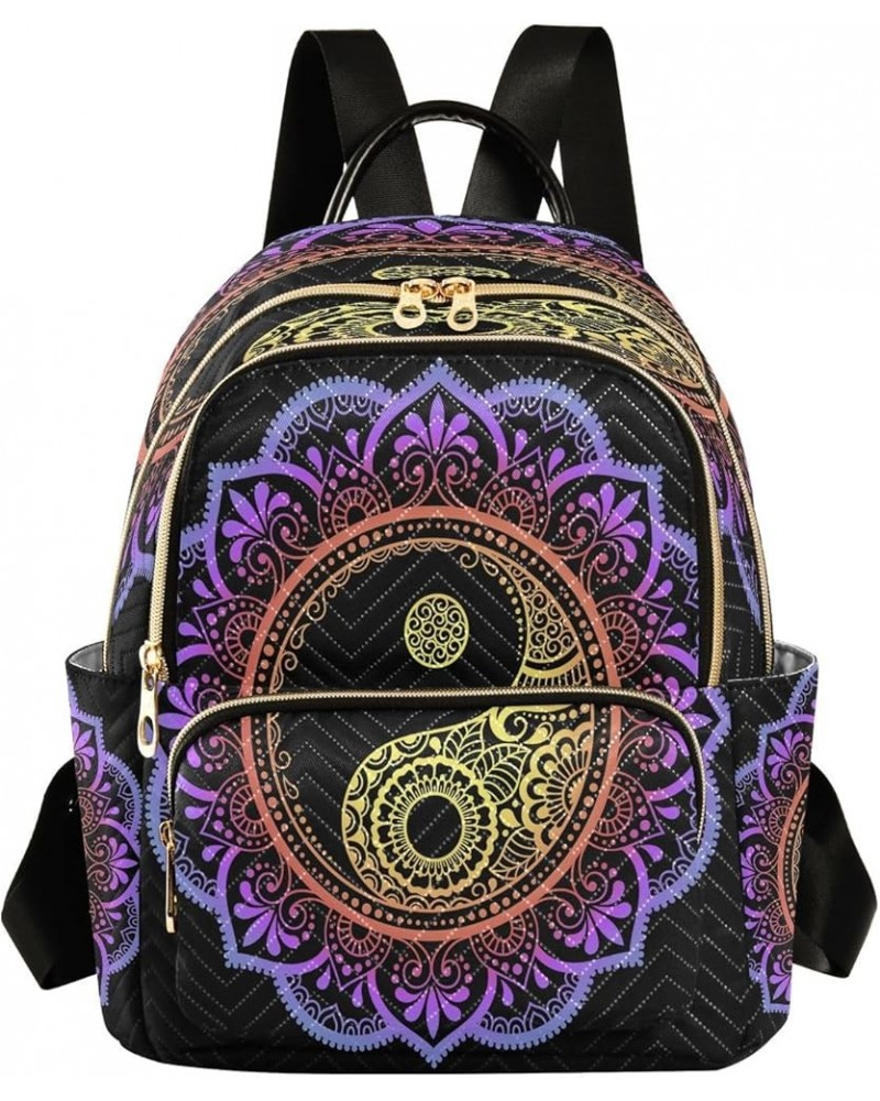 Backpack Purse for Women Mandala Flower Yin Yang, Mini Fashion Backpack Ethnic Lightweight Casual Daypack Shoulder Bag Travel...