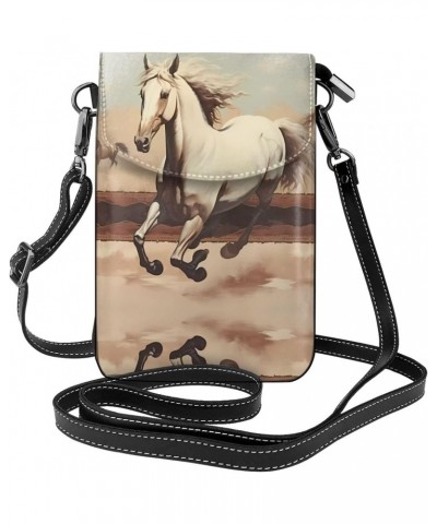 women leather Cell Phone Purse Prancing White Horse pattern Soft, durable and waterproof PU leather Convenient for daily use ...