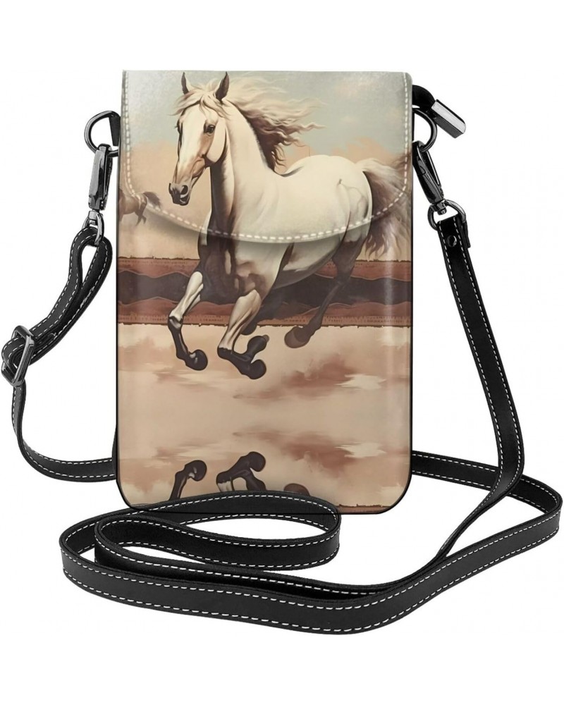 women leather Cell Phone Purse Prancing White Horse pattern Soft, durable and waterproof PU leather Convenient for daily use ...